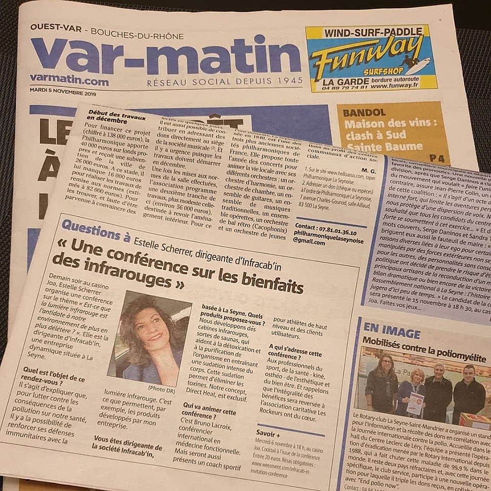 Var Matin - Infracab'in, cabine infrarouge Direct Heat -  La presse en parle